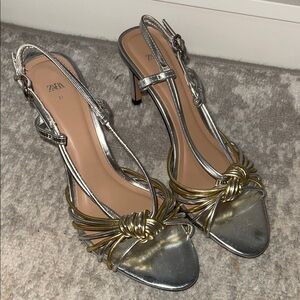 Zara Metallic Silver and Gold Heeled Sandals